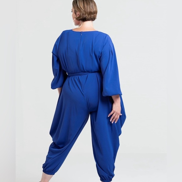 The Drop Dazzling Blue V Neck Jumpsuit Onesie Harem Pants with POCKETS size 3X - Picture 2 of 13